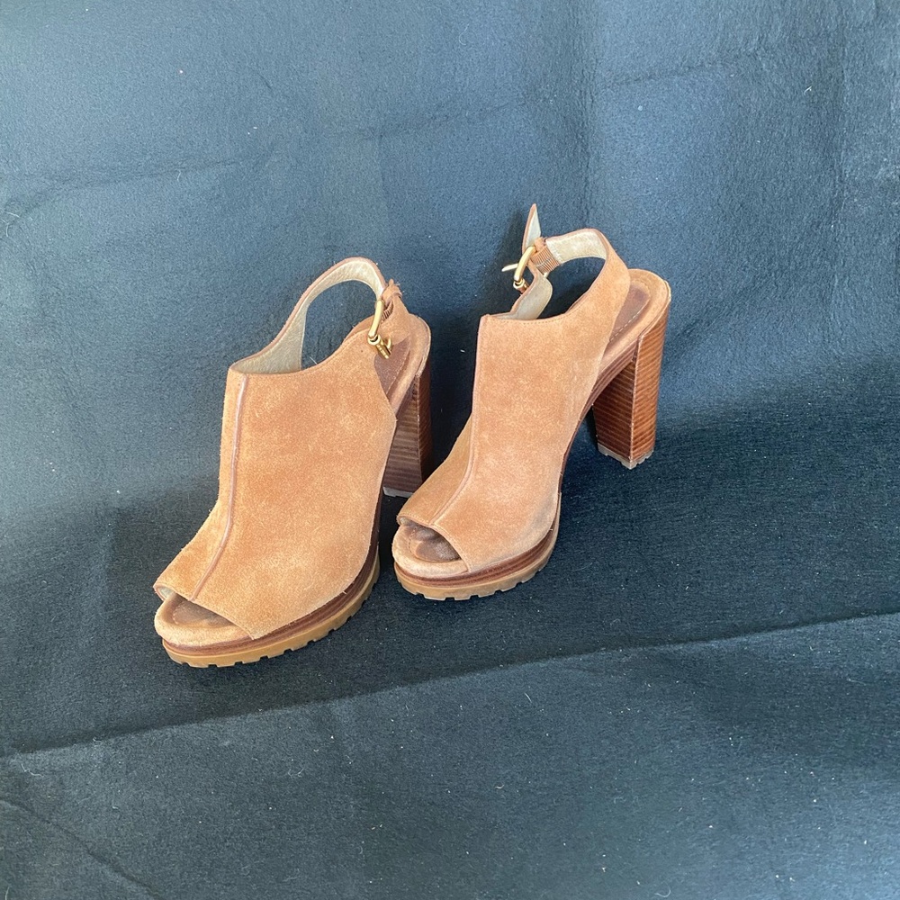 Michael Kors Women's Tan Suede Leather Rubber Outsole Block Heel